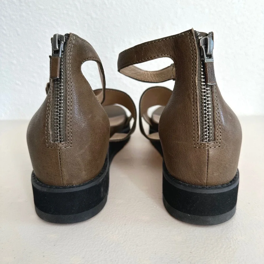 Eileen Fisher Keno Platform Sandals Womens 9.5 Olive Green‎ Leather Coastal